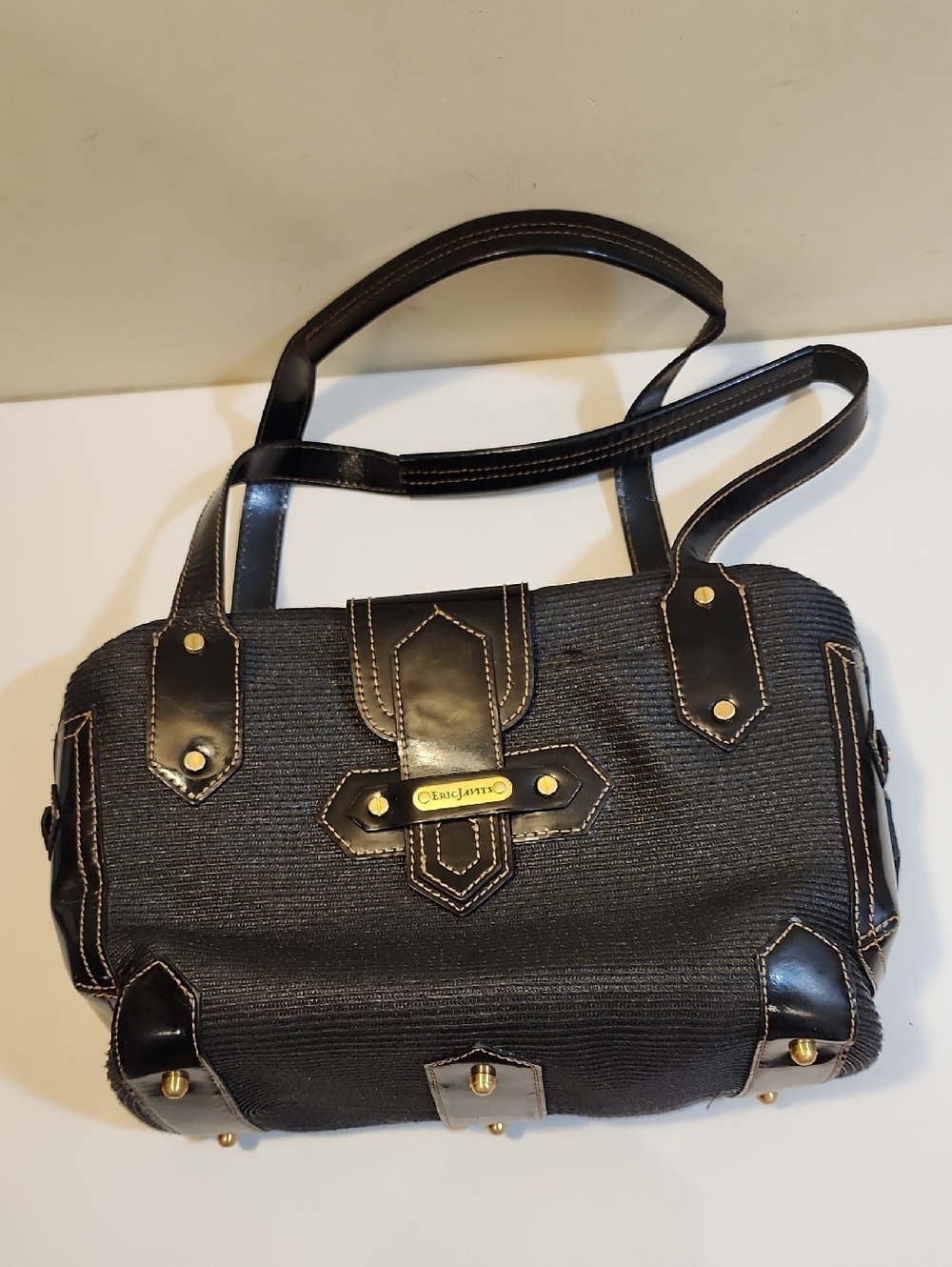ERIC JAVITS NY Black Shoulder Tote Bag  with Red Interior - Picture 4 of 16